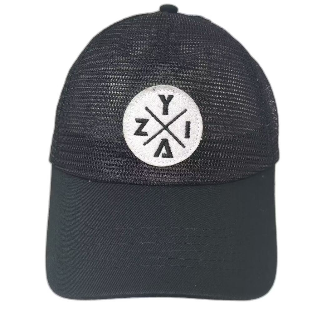 Zyia Active Trucker Hat Black White OS Snapback Mesh Back Adjustable Patch Cap